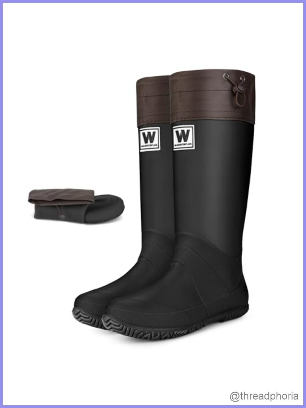 Waterproof Mid-Calf Rain Boots Foldable Rubber Adjustable Cuff Anti-Slip Sole